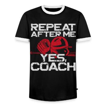 Baseball Fan Coach Vintage Repeat - Men's Ringer Shirt - black/white - Front - AI Model Female 172 light (172cm) & AI Model Male 178 light (178cm)