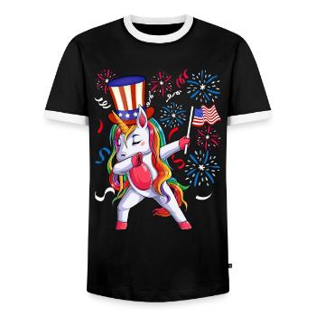 Dabbing Unicorn Girls 4 juillet Femmes USA - T-shirt contrasté Homme - noir/blanc - Devant - AI Model Female 172 light (172cm) & AI Model Male 178 light (178cm)