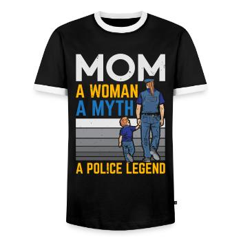 Mama A woman A myth A police legend - Men's Ringer Shirt - black/white - Front - AI Model Female 172 light (172cm) & AI Model Male 178 light (178cm)