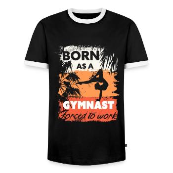 Born to do gymnastics, forced to work - Men's Ringer Shirt - black/white - Front - AI Model Female 172 light (172cm) & AI Model Male 178 light (178cm)