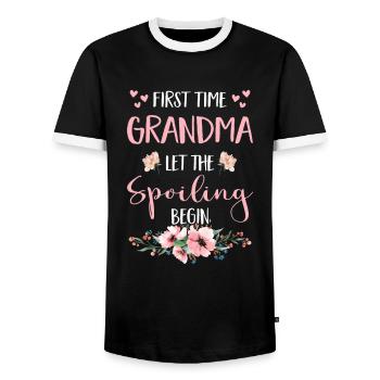 Grands-parents enceintes génial grand-mère flèche pieds de bébé - T-shirt contrasté Homme - noir/blanc - Devant - AI Model Female 172 light (172cm) & AI Model Male 178 light (178cm)