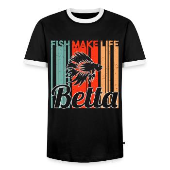 Kampffisch Aquarist Retro Zierfisch Betta Aquarium - Männer Kontrast-T-Shirt - Schwarz/Weiß - Vorne - AI Model Female 172 light (172cm) & AI Model Male 178 light (178cm)