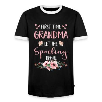 Grand-mère Enceinte Plus grande grand-mère Fleurs Grands-parents - T-shirt contrasté Homme - noir/blanc - Devant - AI Model Female 172 light (172cm) & AI Model Male 178 light (178cm)
