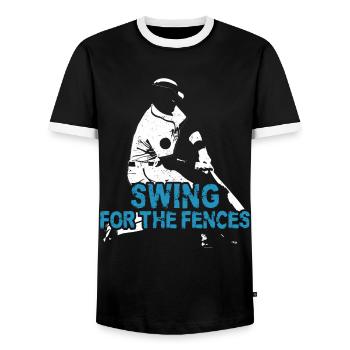 Baseball Fan Vintage Batter Swing - Men's Ringer Shirt - black/white - Front - AI Model Female 172 light (172cm) & AI Model Male 178 light (178cm)