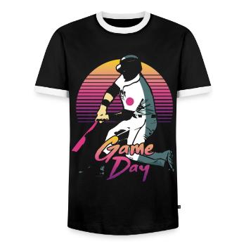Baseball Fan Vintage Retro Batter - Männer Kontrast-T-Shirt - Schwarz/Weiß - Vorne - AI Model Female 172 light (172cm) & AI Model Male 178 light (178cm)