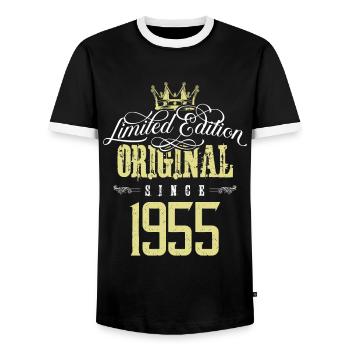 Édition limitée 1955 - T-shirt contrasté Homme - noir/blanc - Devant - AI Model Female 172 light (172cm) & AI Model Male 178 light (178cm)