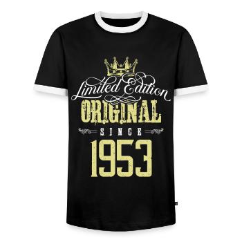 1953 limited edition - Männer Kontrast-T-Shirt - Schwarz/Weiß - Vorne - AI Model Female 172 light (172cm) & AI Model Male 178 light (178cm)