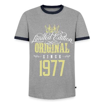 1977 limited edition - Männer Kontrast-T-Shirt - Grau/Navy  - Vorne - AI Model Female 172 light (172cm) & AI Model Male 178 light (178cm)
