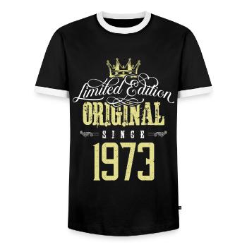 Édition limitée 1973 - T-shirt contrasté Homme - noir/blanc - Devant - AI Model Female 172 light (172cm) & AI Model Male 178 light (178cm)