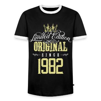 Édition limitée 1982 - T-shirt contrasté Homme - noir/blanc - Devant - AI Model Female 172 light (172cm) & AI Model Male 178 light (178cm)