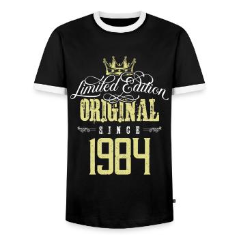 Édition limitée 1984 - T-shirt contrasté Homme - noir/blanc - Devant - AI Model Female 172 light (172cm) & AI Model Male 178 light (178cm)