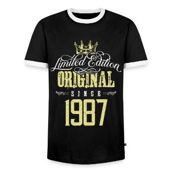 Édition limitée 1987 - T-shirt contrasté Homme - noir/blanc - Devant - AI Model Female 172 light (172cm) & AI Model Male 178 light (178cm)