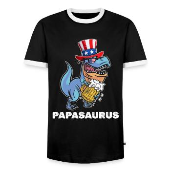 Patriotic Day Papa Dinosaur 4th Of July Dino - Männer Kontrast-T-Shirt - Schwarz/Weiß - Vorne - AI Model Female 172 light (172cm) & AI Model Male 178 light (178cm)