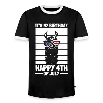 Lama patriotique patriotique C’est mon anniversaire Joyeux - T-shirt contrasté Homme - noir/blanc - Devant - AI Model Female 172 light (172cm) & AI Model Male 178 light (178cm)