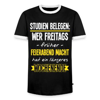 Arbeit Feierabend Lustiger Bürospruch Kollegen - Männer Kontrast-T-Shirt - Schwarz/Weiß - Vorne - AI Model Female 172 light (172cm) & AI Model Male 178 light (178cm)