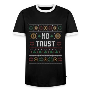 No Trust In Crypto Cryptocurrency Christmas - Men's Ringer Shirt - black/white - Front - AI Model Female 172 light (172cm) & AI Model Male 178 light (178cm)