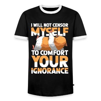 I Will Not Censor Myself To Comfort Your Ignorance - Männer Kontrast-T-Shirt - Schwarz/Weiß - Vorne - AI Model Female 172 light (172cm) & AI Model Male 178 light (178cm)