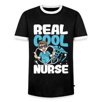 Real Cool Nurse für eine Pflegefachkraft - Männer Kontrast-T-Shirt - Schwarz/Weiß - Vorne - AI Model Female 172 light (172cm) & AI Model Male 178 light (178cm)