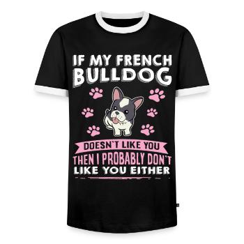Chiens Français Bulldog Amateurs de chiens - T-shirt contrasté Homme - noir/blanc - Devant - AI Model Female 172 light (172cm) & AI Model Male 178 light (178cm)