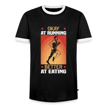 Running Marathon Runner Running - Men's Ringer Shirt - black/white - Front - AI Model Female 172 light (172cm) & AI Model Male 178 light (178cm)