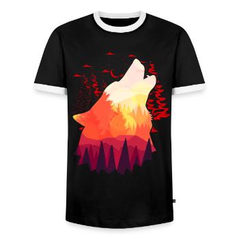 Howling Wolf Sunset Nature Moon - Men's Ringer Shirt - black/white - Front - AI Model Female 172 light (172cm) & AI Model Male 178 light (178cm)