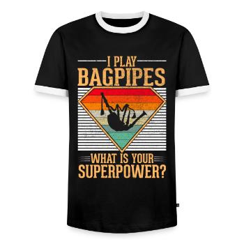 Bagpipe Musician Funny Bagpiper - Men's Ringer Shirt - black/white - Front - AI Model Female 172 light (172cm) & AI Model Male 178 light (178cm)