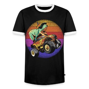 Trex Monster Truck Jungen Dinosaurier - Männer Kontrast-T-Shirt - Schwarz/Weiß - Vorne - AI Model Female 172 light (172cm) & AI Model Male 178 light (178cm)