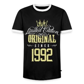 Édition limitée 1992 - T-shirt contrasté Homme - noir/blanc - Devant - AI Model Female 172 light (172cm) & AI Model Male 178 light (178cm)