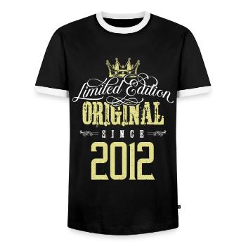 2012 limited edition - Men's Ringer Shirt - black/white - Front - AI Model Female 172 light (172cm) & AI Model Male 178 light (178cm)