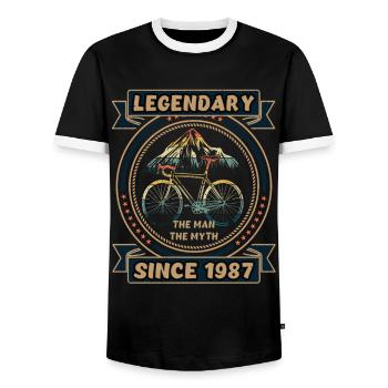 Bicycle 1987 Cycling Road Bike Cyclist Birthday - Men's Ringer Shirt - black/white - Front - AI Model Female 172 light (172cm) & AI Model Male 178 light (178cm)