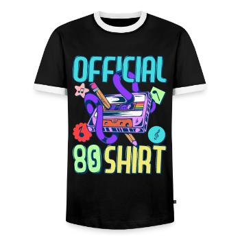 Fête de tenue des années 80 Devise des années 80Partie 1980 - T-shirt contrasté Homme - noir/blanc - Devant - AI Model Female 172 light (172cm) & AI Model Male 178 light (178cm)
