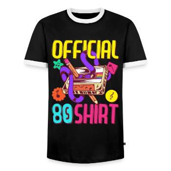 Fête de tenue des années 80 Devise des années 80Partie 1980 - T-shirt contrasté Homme - noir/blanc - Devant - AI Model Female 172 light (172cm) & AI Model Male 178 light (178cm)