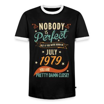 Personne n’est parfait né en juillet 1979 - T-shirt contrasté Homme - noir/blanc - Devant - AI Model Female 172 light (172cm) & AI Model Male 178 light (178cm)