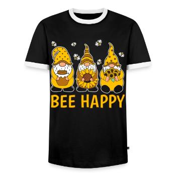 Bee Happy - Men's Ringer Shirt - black/white - Front - AI Model Female 172 light (172cm) & AI Model Male 178 light (178cm)