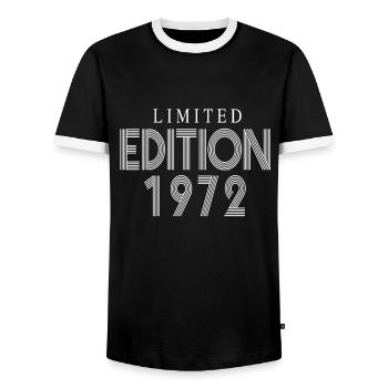 Limited Edition 1972 - Men's Ringer Shirt - black/white - Front - AI Model Female 172 light (172cm) & AI Model Male 178 light (178cm)