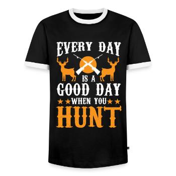 Chasse Chasse Chasseur Fusil Tir Chasse Chasse - T-shirt contrasté Homme - noir/blanc - Devant - AI Model Female 172 light (172cm) & AI Model Male 178 light (178cm)