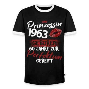 60. Geburtstag 60 Jahre Perfektion Prinzessin 1963 - Männer Kontrast-T-Shirt - Schwarz/Weiß - Vorne - AI Model Female 172 light (172cm) & AI Model Male 178 light (178cm)