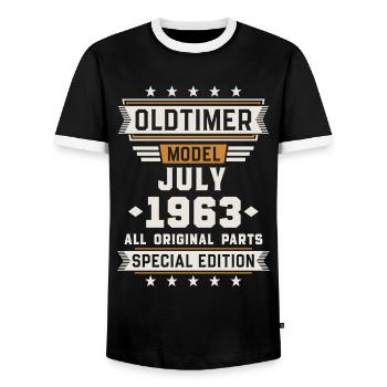 Oldtimer Juli 1963 Geburtstag Geschenk - Männer Kontrast-T-Shirt - Schwarz/Weiß - Vorne - AI Model Female 172 light (172cm) & AI Model Male 178 light (178cm)
