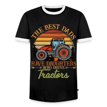 Tractor Dad Daughters Drive Fathers Day - Men's Ringer Shirt - black/white - Front - AI Model Female 172 light (172cm) & AI Model Male 178 light (178cm)