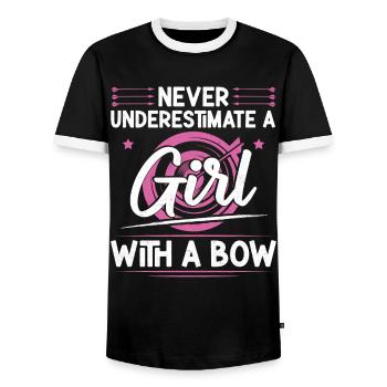 Archery Bow Archer Girl Never - Men's Ringer Shirt - black/white - Front - AI Model Female 172 light (172cm) & AI Model Male 178 light (178cm)
