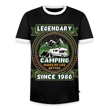 Legendär seit 1986 Camping Geschenk Geburtsjahr - Männer Kontrast-T-Shirt - Schwarz/Weiß - Vorne - AI Model Female 172 light (172cm) & AI Model Male 178 light (178cm)