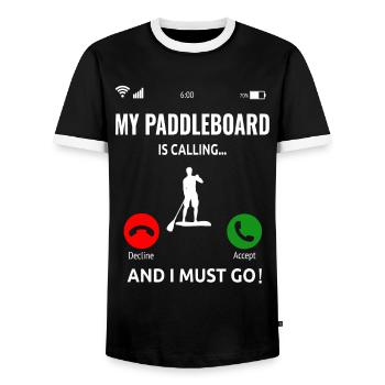 Stand Up Paddling Paddleboard Surfer Gift - Men's Ringer Shirt - black/white - Front - AI Model Female 172 light (172cm) & AI Model Male 178 light (178cm)