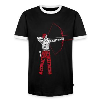 Archery Bow Archer Word Cloud - Men's Ringer Shirt - black/white - Front - AI Model Female 172 light (172cm) & AI Model Male 178 light (178cm)