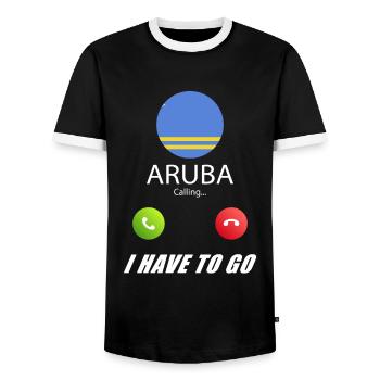 Aruba ruft an Lusiger Flaggen Spruch - Männer Kontrast-T-Shirt - Schwarz/Weiß - Vorne - AI Model Female 172 light (172cm) & AI Model Male 178 light (178cm)