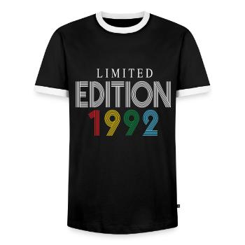 Limited Edition 1992 - Men's Ringer Shirt - black/white - Front - AI Model Female 172 light (172cm) & AI Model Male 178 light (178cm)