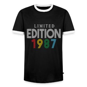 Limited Edition 1987 - Männer Kontrast-T-Shirt - Schwarz/Weiß - Vorne - AI Model Female 172 light (172cm) & AI Model Male 178 light (178cm)