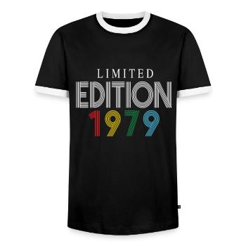 Limited Edition 1979 - Men's Ringer Shirt - black/white - Front - AI Model Female 172 light (172cm) & AI Model Male 178 light (178cm)