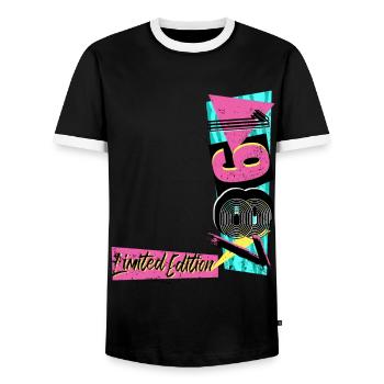Limited Edition 1987 Year 1987 80s 90s - Men's Ringer Shirt - black/white - Front - AI Model Female 172 light (172cm) & AI Model Male 178 light (178cm)