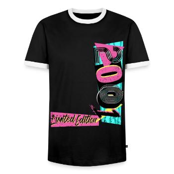 Limited Edition 2001 Year 2001 80s 90s - Men's Ringer Shirt - black/white - Front - AI Model Female 172 light (172cm) & AI Model Male 178 light (178cm)
