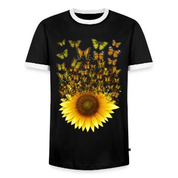 Sunflower Butterflies Women Girls Floral - Men's Ringer Shirt - black/white - Front - AI Model Female 172 light (172cm) & AI Model Male 178 light (178cm)